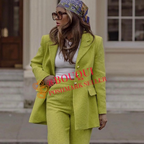 BLOGGERS FAV ZARA LIME GREEN TEXTURED WEAVE BUTTONED BLAZER JACKET